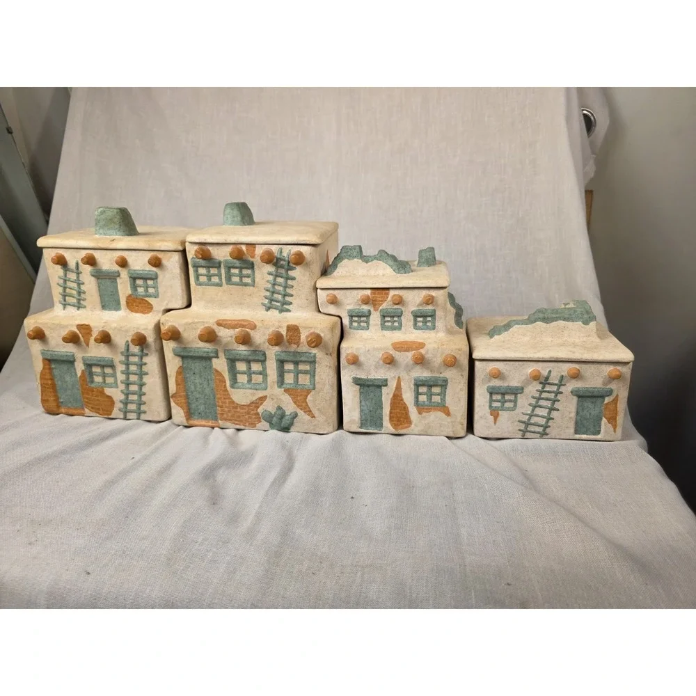 Vintage 4pc Southwest Pueblo‎ Adobe Kitchen Pottery Canisters